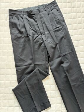 Versini Men's Black Dress Pants - Classic Pleated Trousers - 100% Wool